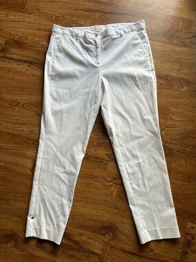 Michael Kors White Cropped Pants Size 14 Gold Button Detail Stretch